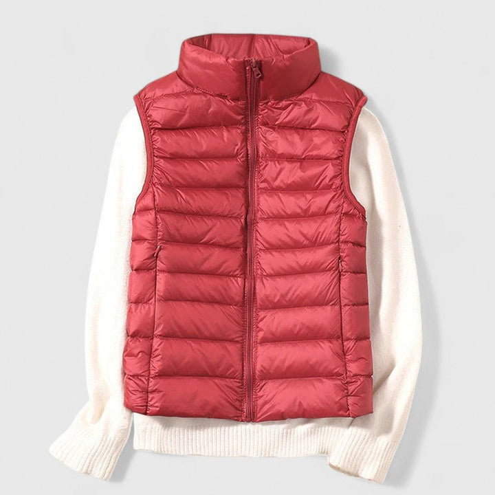 Damen Steppweste leichte ärmellose Puffer Vest Women Übergangsjacke - Rot