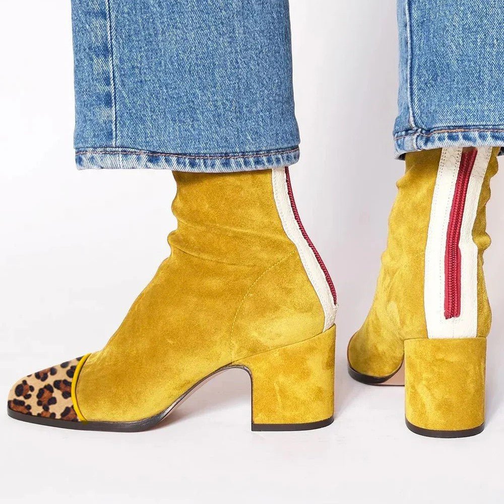 Damen Stiefeletten Blockabsatz Quadratische Zehenpartie - Yellow