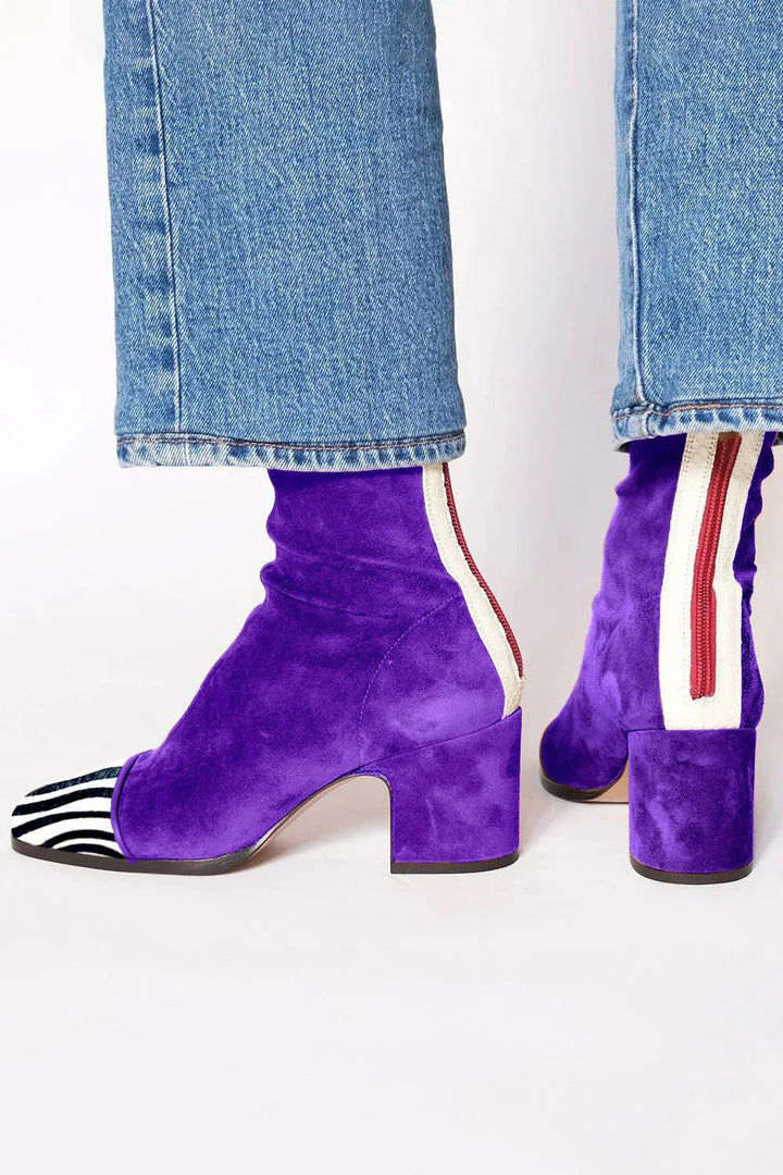 Damen Stiefeletten Blockabsatz Quadratische Zehenpartie