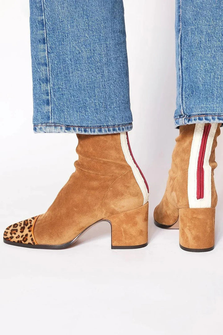 Damen Stiefeletten Blockabsatz Quadratische Zehenpartie