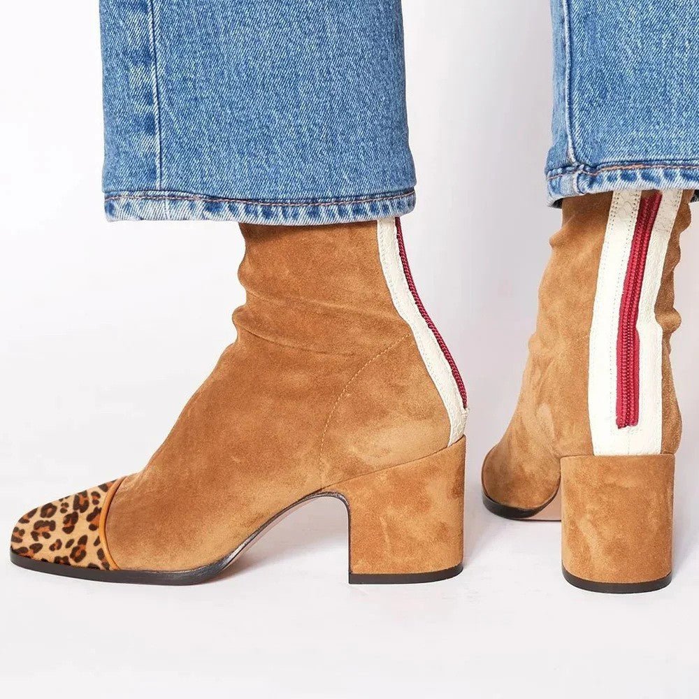 Damen Stiefeletten Blockabsatz Quadratische Zehenpartie - Camel