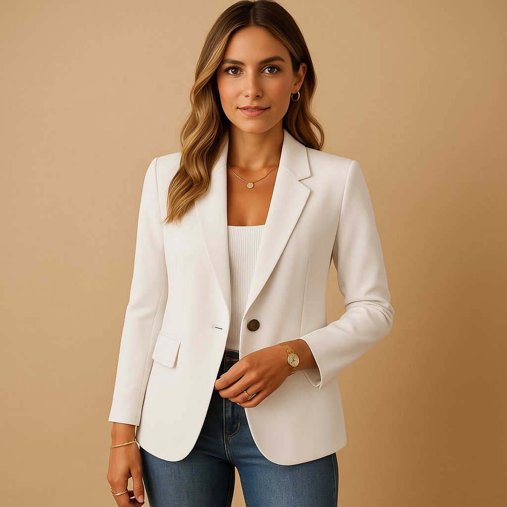 Damen Stretch-Blazer Einreihig Tailliert - White