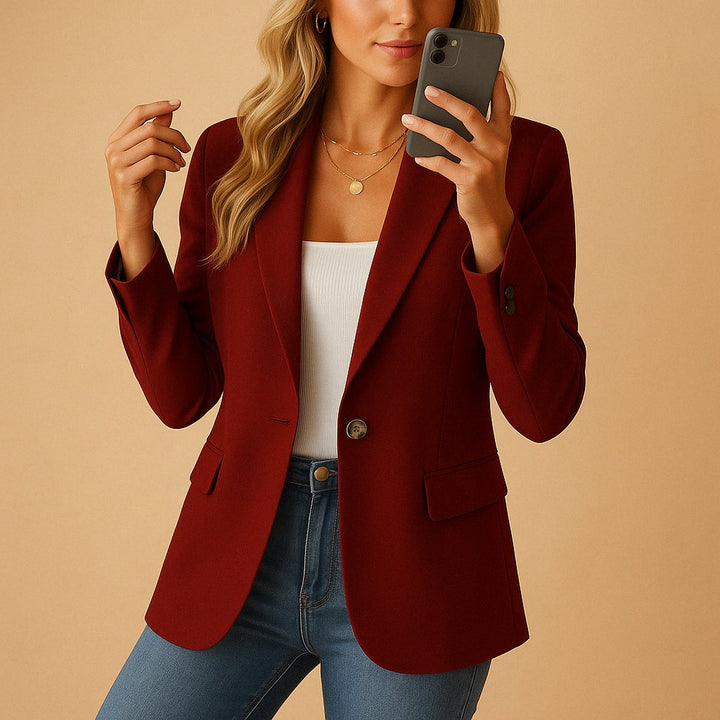 Damen Stretch-Blazer Einreihig Tailliert - Wine Red