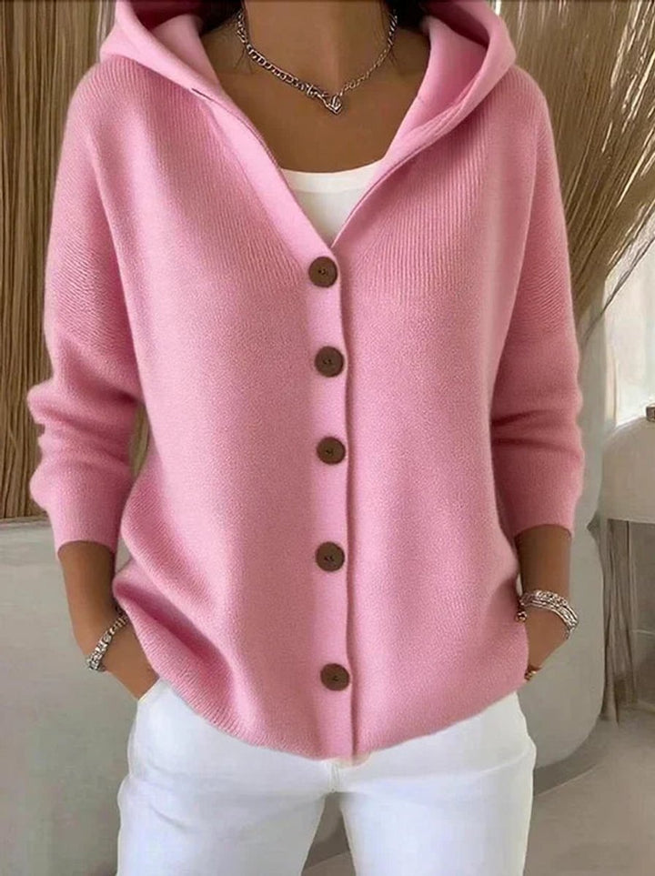Damen Strick-Cardigan mit Kapuze Knopfleiste Relaxed Fit - Rosa