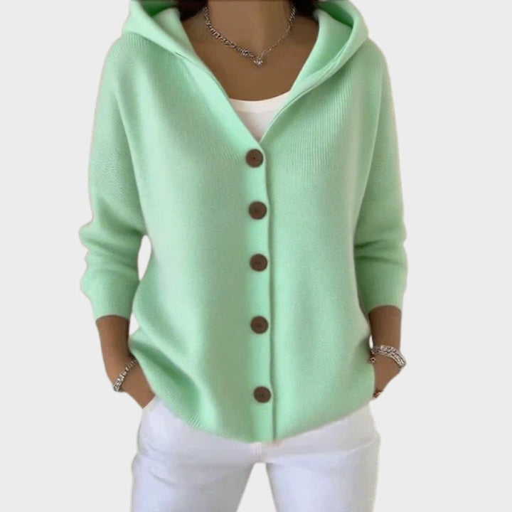 Damen Strick-Cardigan mit Kapuze Knopfleiste Relaxed Fit