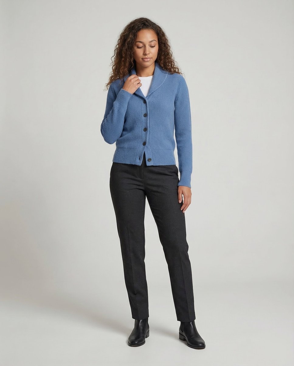 Damen Strick-Cardigan mit Revers-Kragen Knopfleiste Langarm