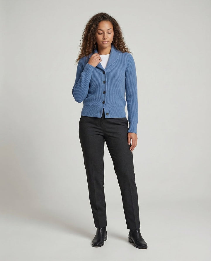 Damen Strick-Cardigan mit Revers-Kragen Knopfleiste Langarm