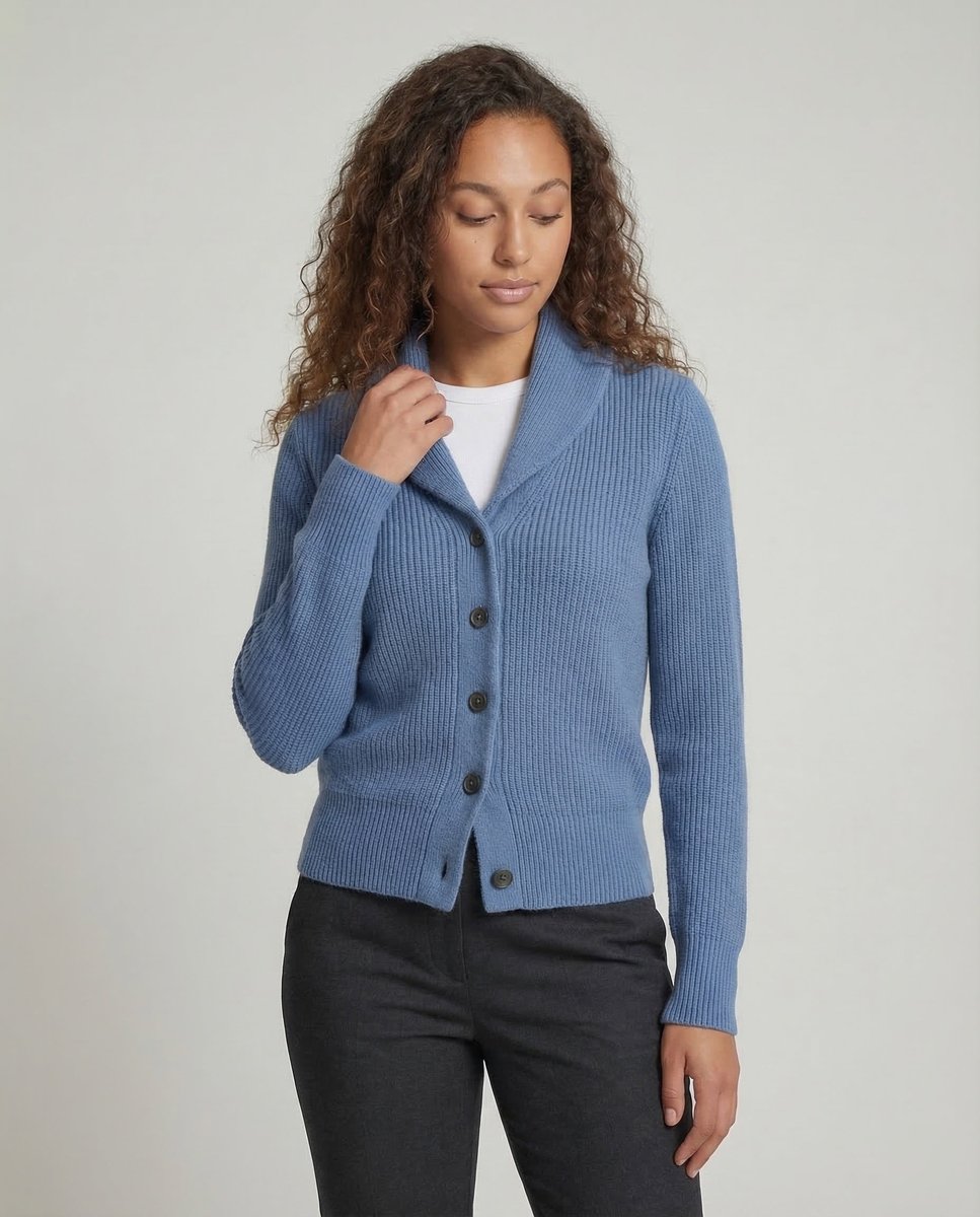 Damen Strick-Cardigan mit Revers-Kragen Knopfleiste Langarm