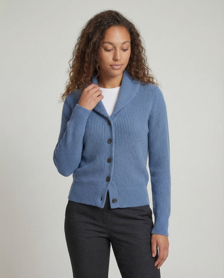 Damen Strick-Cardigan mit Revers-Kragen Knopfleiste Langarm