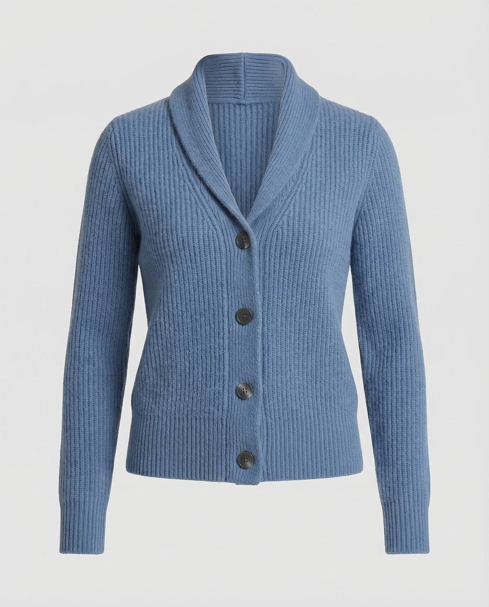 Damen Strick-Cardigan mit Revers-Kragen Knopfleiste Langarm - Hellblau