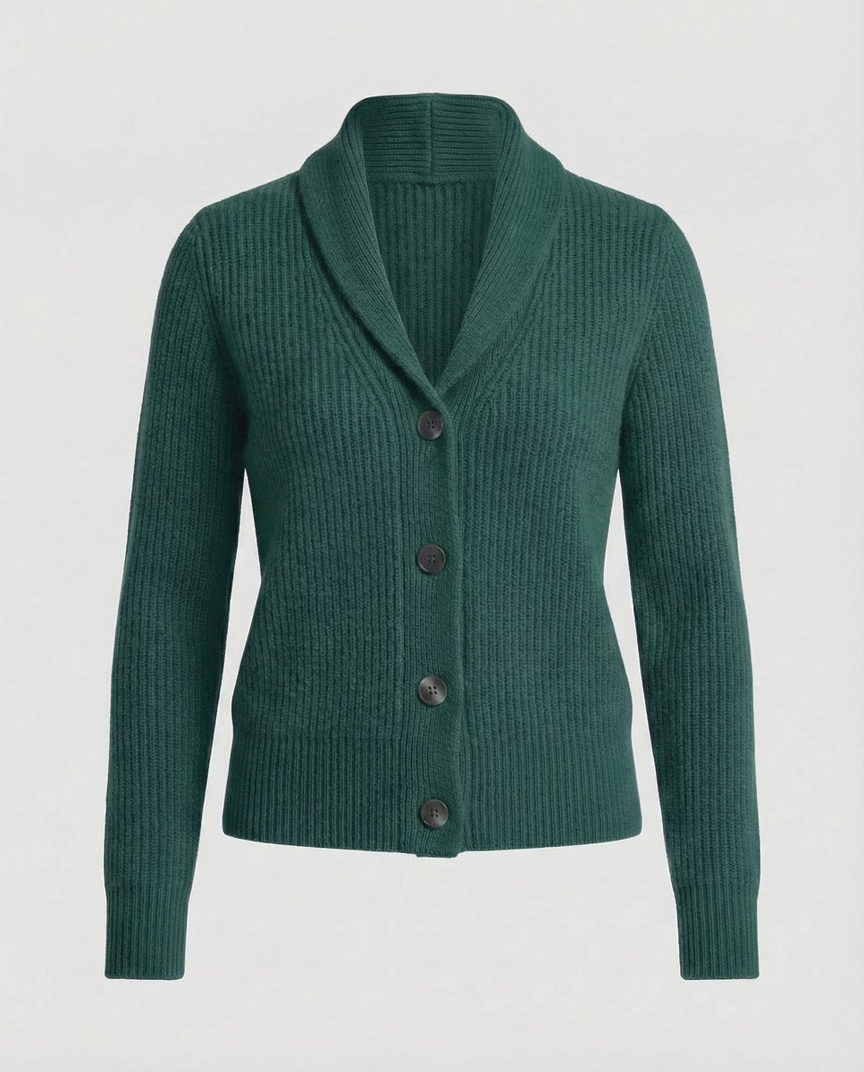 Damen Strick-Cardigan mit Revers-Kragen Knopfleiste Langarm - Dunkelgrün