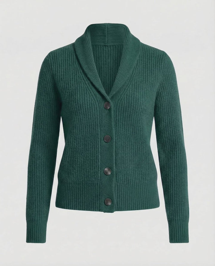 Damen Strick-Cardigan mit Revers-Kragen Knopfleiste Langarm - Dunkelgrün