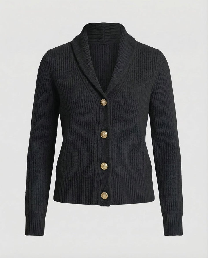 Damen Strick-Cardigan mit Revers-Kragen Knopfleiste Langarm - Schwarz
