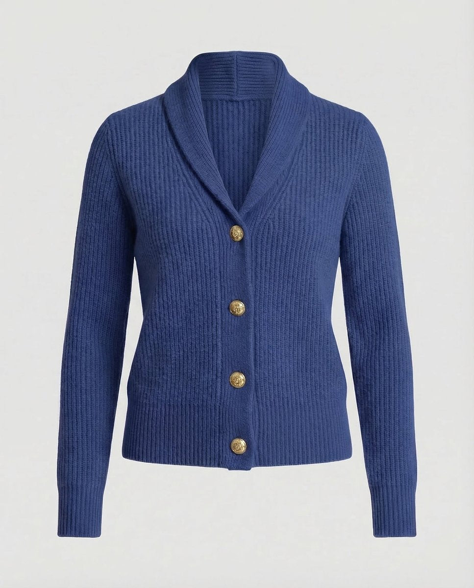 Damen Strick-Cardigan mit Revers-Kragen Knopfleiste Langarm - Dunkelblau