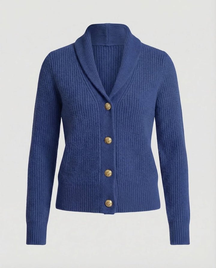 Damen Strick-Cardigan mit Revers-Kragen Knopfleiste Langarm - Dunkelblau