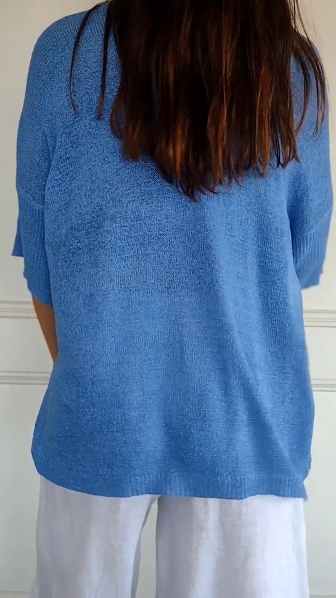 Damen Strick-Top V-Ausschnitt Halbarm weicher Oversize-Schnitt