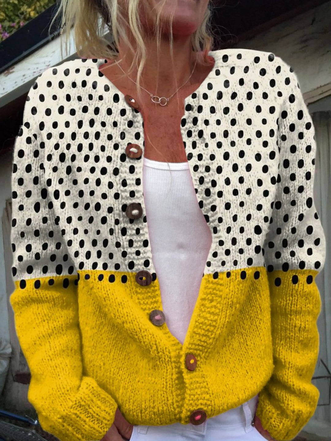 Damen Strickjacke Gepunktet Knopfleiste Langarm Cardigan - Multicolor