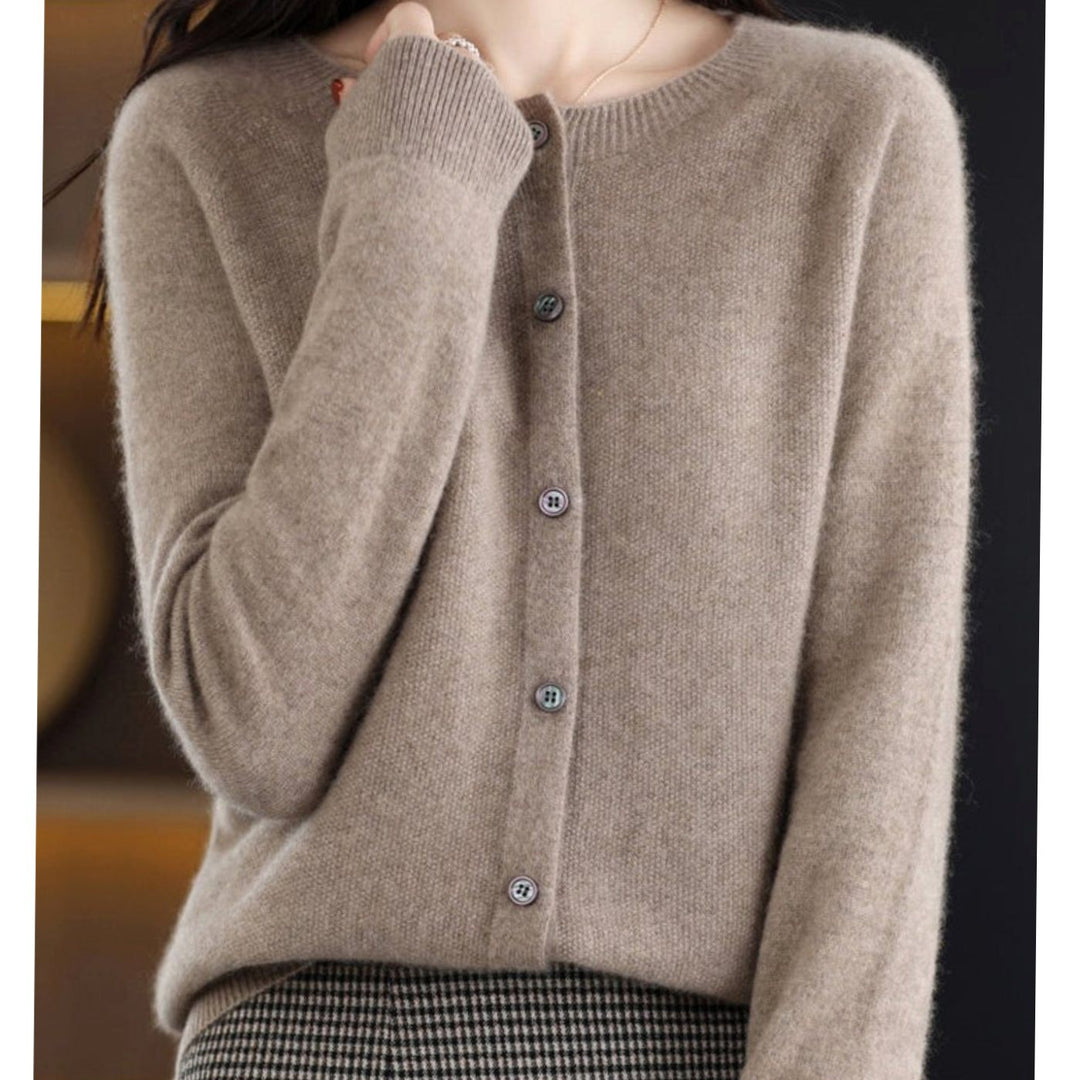 Damen Strickjacke klassischer Knopfleiste Lockere V-Ausschnitt Strickjacke - Braun