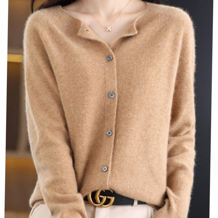 Damen Strickjacke klassischer Knopfleiste Lockere V-Ausschnitt Strickjacke - Hellbraun