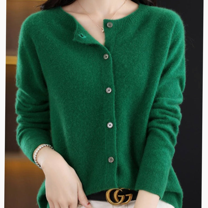 Damen Strickjacke klassischer Knopfleiste Lockere V-Ausschnitt Strickjacke - Dunkelgrün