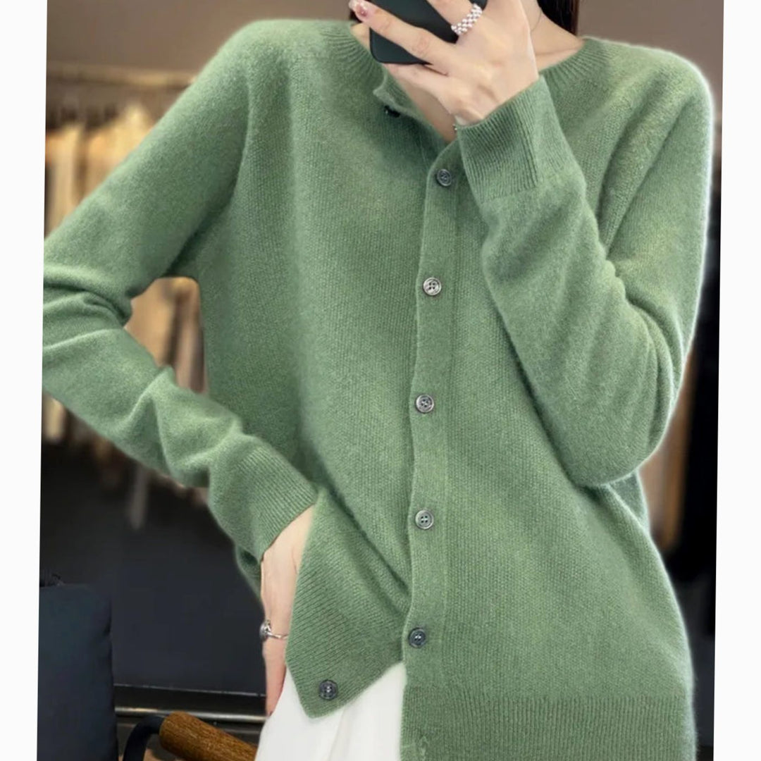 Damen Strickjacke klassischer Knopfleiste Lockere V-Ausschnitt Strickjacke - Hellgrün