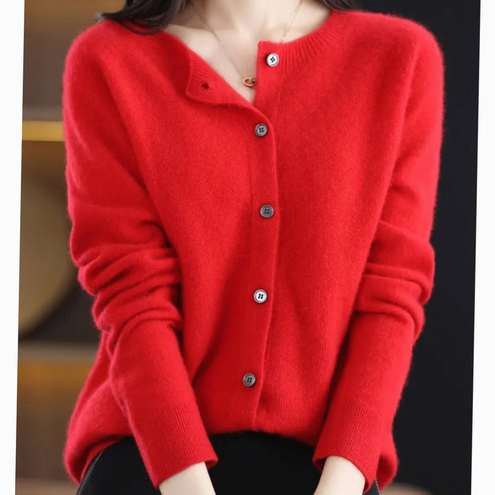 Damen Strickjacke klassischer Knopfleiste Lockere V-Ausschnitt Strickjacke - Rot
