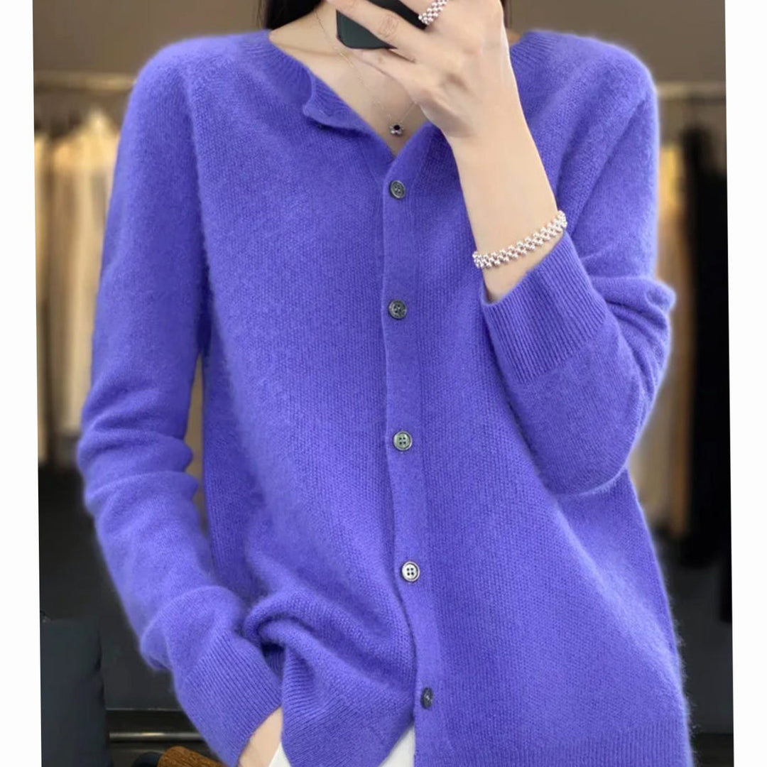 Damen Strickjacke klassischer Knopfleiste Lockere V-Ausschnitt Strickjacke - Dunkelblau