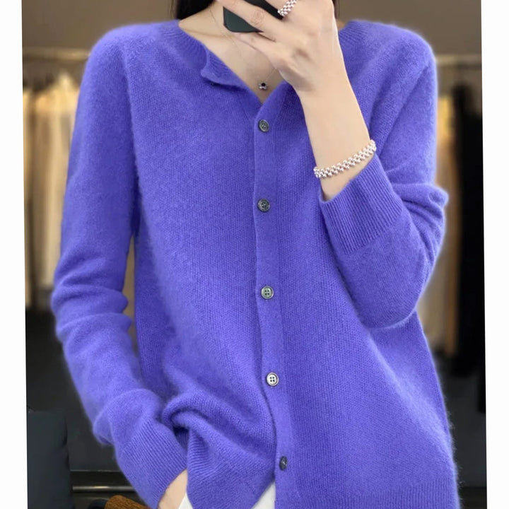 Damen Strickjacke klassischer Knopfleiste Lockere V-Ausschnitt Strickjacke - Dunkelblau