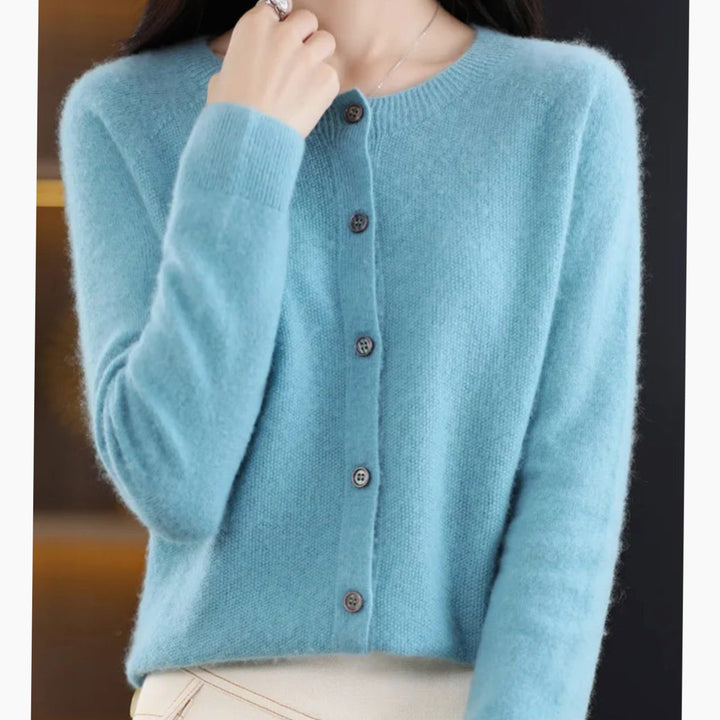 Damen Strickjacke klassischer Knopfleiste Lockere V-Ausschnitt Strickjacke - Hellblau