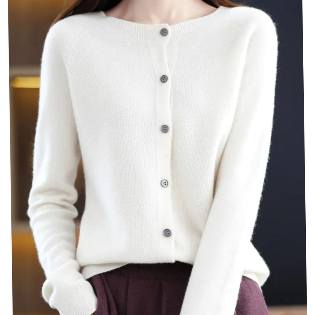 Damen Strickjacke klassischer Knopfleiste Lockere V-Ausschnitt Strickjacke - Weiß