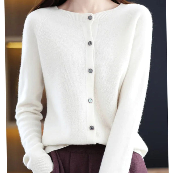 Damen Strickjacke klassischer Knopfleiste Lockere V-Ausschnitt Strickjacke - Weiß
