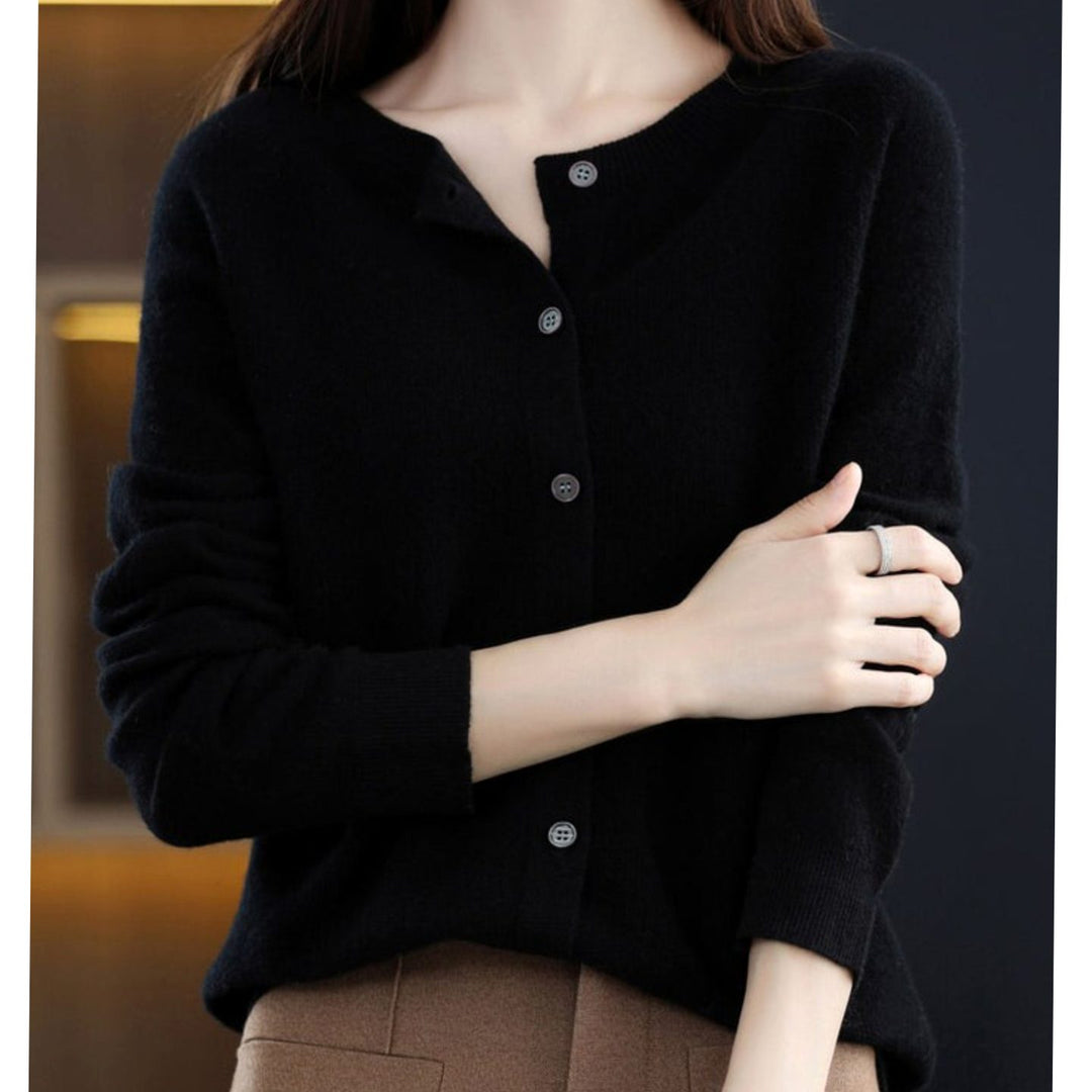 Damen Strickjacke klassischer Knopfleiste Lockere V-Ausschnitt Strickjacke - Schwarz