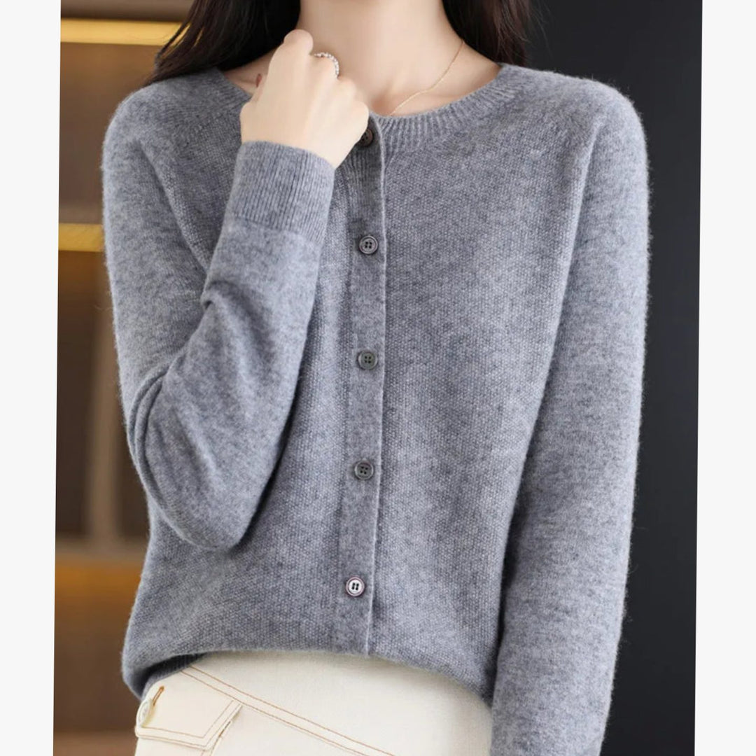 Damen Strickjacke klassischer Knopfleiste Lockere V-Ausschnitt Strickjacke - Grau