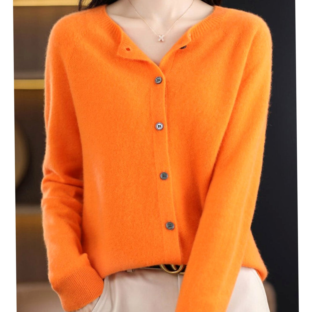Damen Strickjacke klassischer Knopfleiste Lockere V-Ausschnitt Strickjacke - Orange