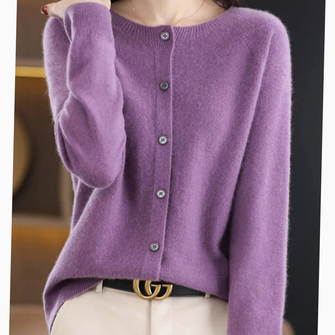 Damen Strickjacke klassischer Knopfleiste Lockere V-Ausschnitt Strickjacke - Lila