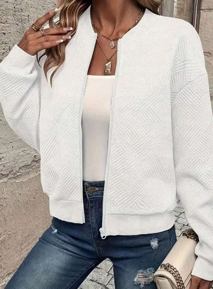 Damen Strickjacke mit Reißverschluss und Struktur - Weiß