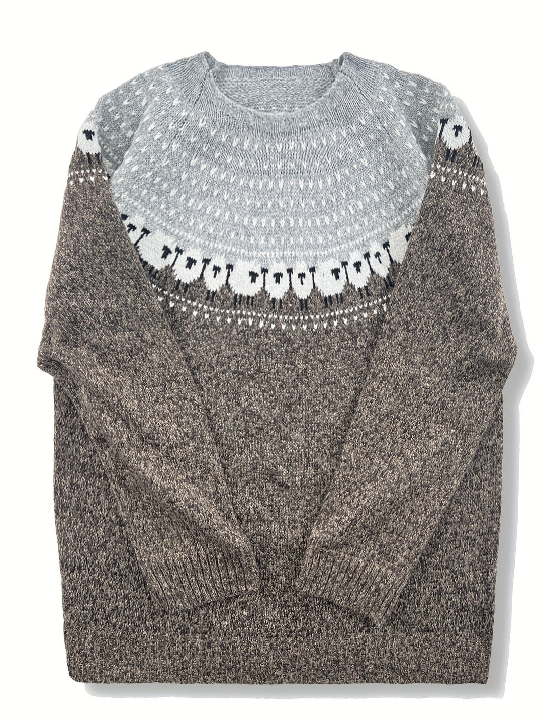 Damen Strickpullover Jacquard-Schafmuster Winterpullover
