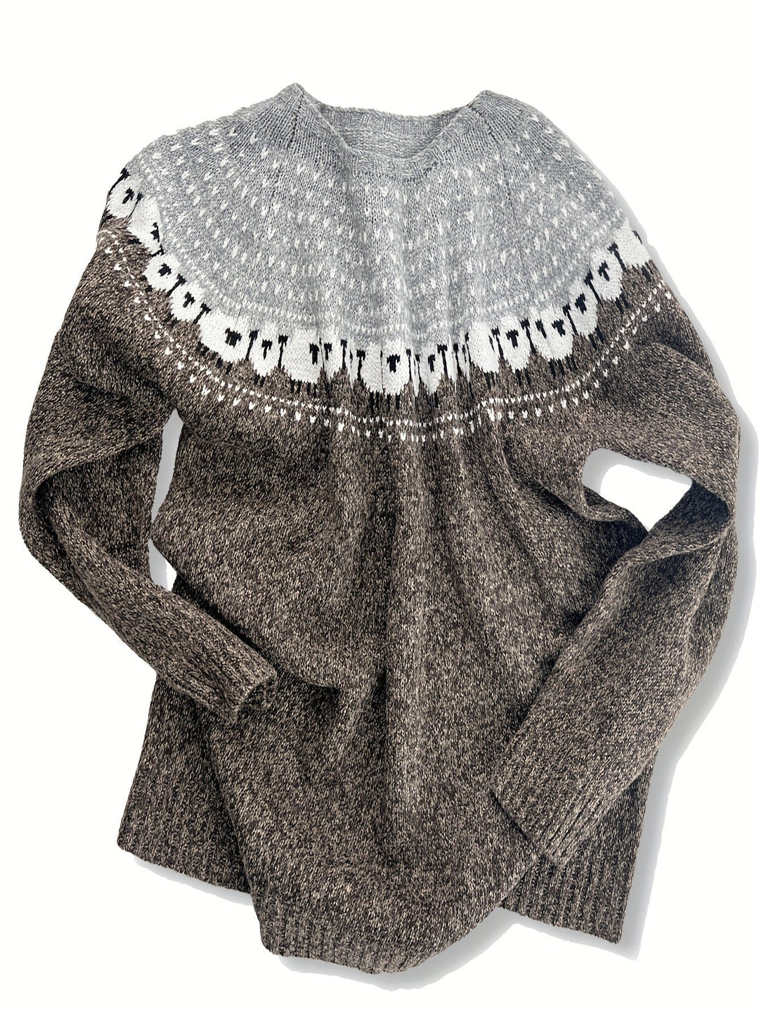 Damen Strickpullover Jacquard-Schafmuster Winterpullover