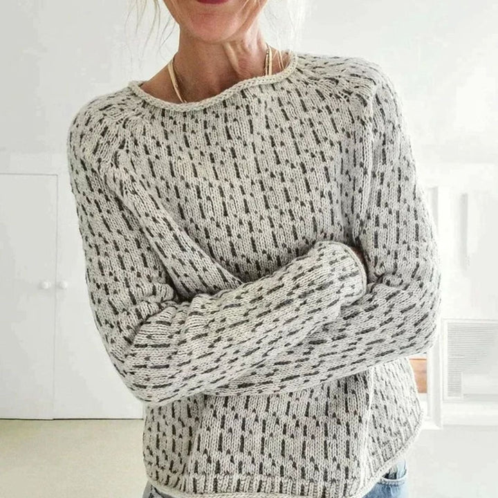 Damen Strickpullover Lockerer Passform Rundhals Strukturstrick Langarm - Grau
