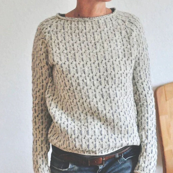 Damen Strickpullover Lockerer Passform Rundhals Strukturstrick Langarm