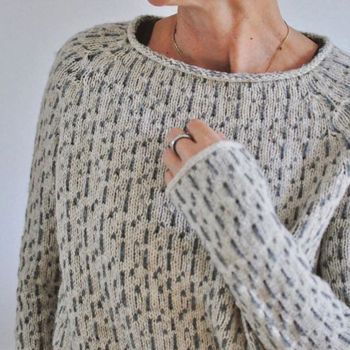 Damen Strickpullover Lockerer Passform Rundhals Strukturstrick Langarm