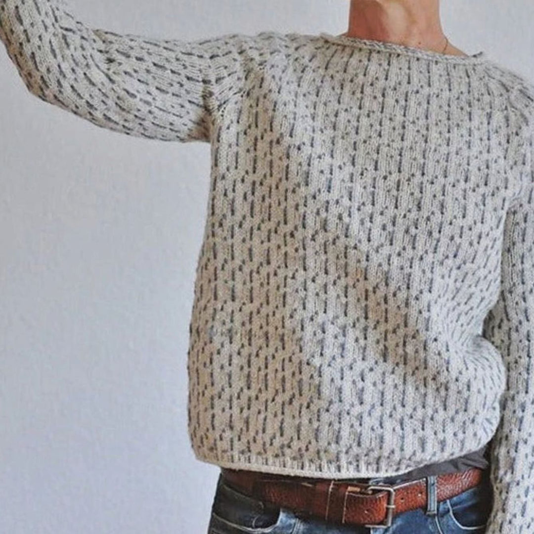 Damen Strickpullover Lockerer Passform Rundhals Strukturstrick Langarm