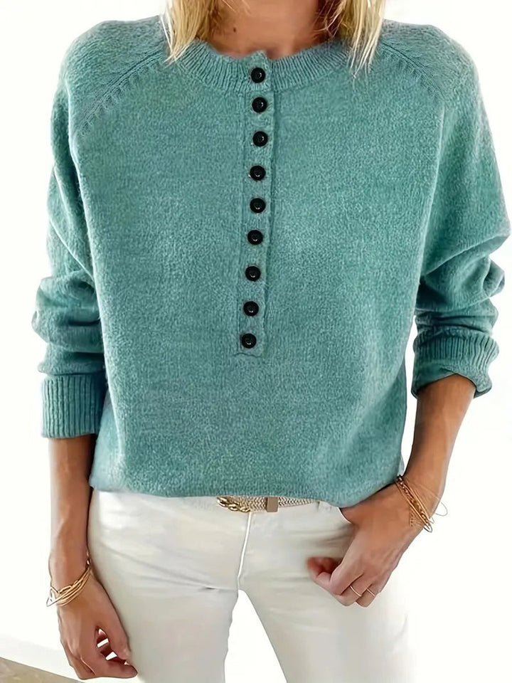 Damen Strickpullover mit V-Ausschnitt Halbknopfleiste Relaxed Fit