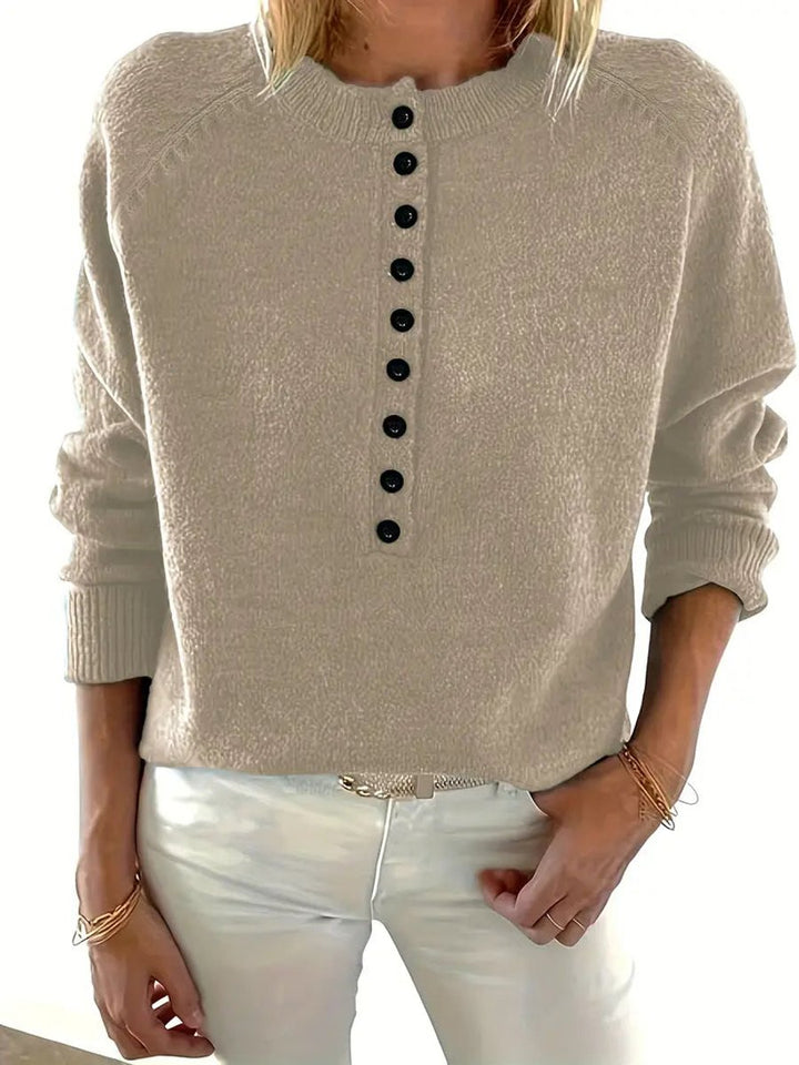 Damen Strickpullover mit V-Ausschnitt Halbknopfleiste Relaxed Fit