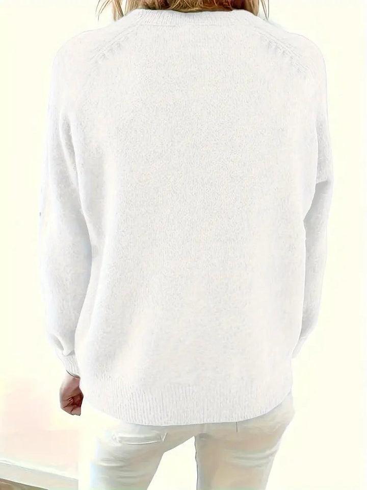 Damen Strickpullover mit V-Ausschnitt Halbknopfleiste Relaxed Fit