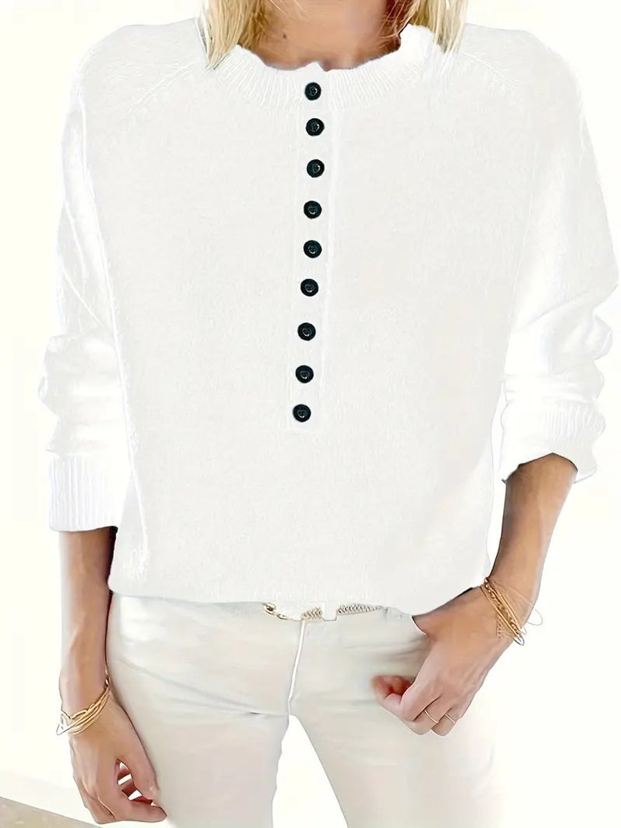 Damen Strickpullover mit V-Ausschnitt Halbknopfleiste Relaxed Fit