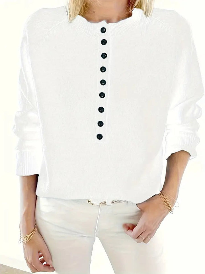 Damen Strickpullover mit V-Ausschnitt Halbknopfleiste Relaxed Fit