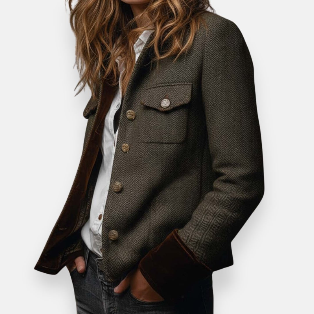 Damen Strukturierte Fischgrat Langarm-Blazer