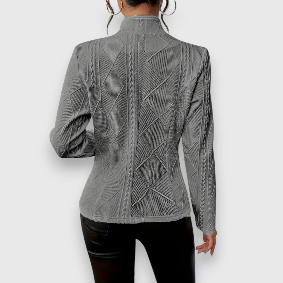 Damen Strukturierter Stehkragen Langarm Strickoptik Pullover