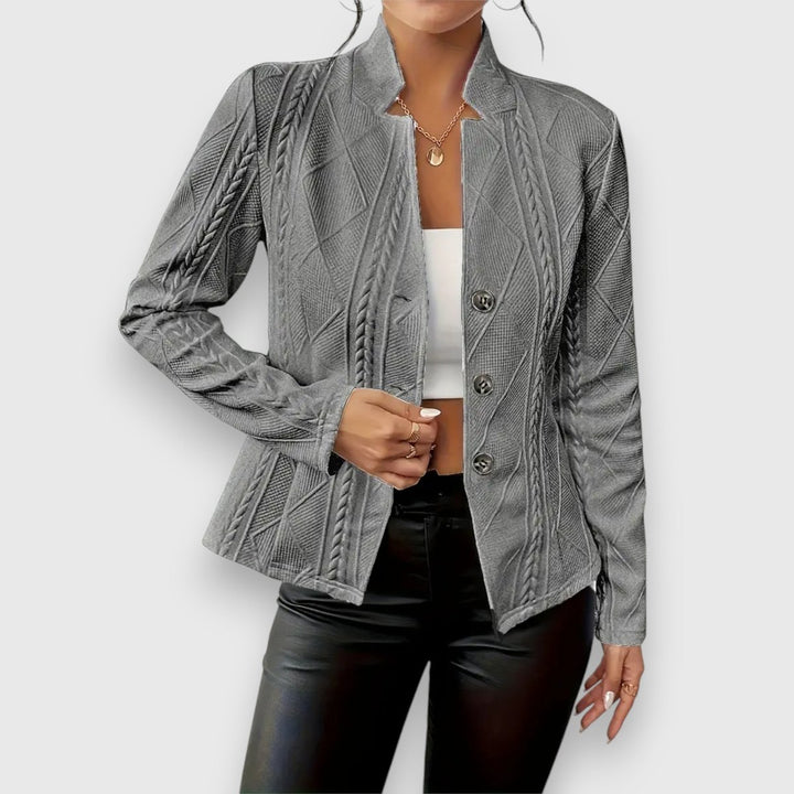Damen Strukturierter Stehkragen Langarm Strickoptik Pullover - Grau